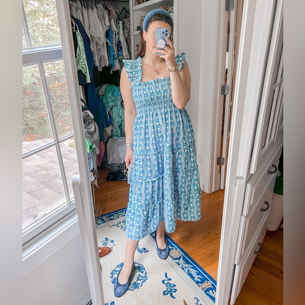 Hill House Ellie Nap Dress Blue Trailing Vines - size M